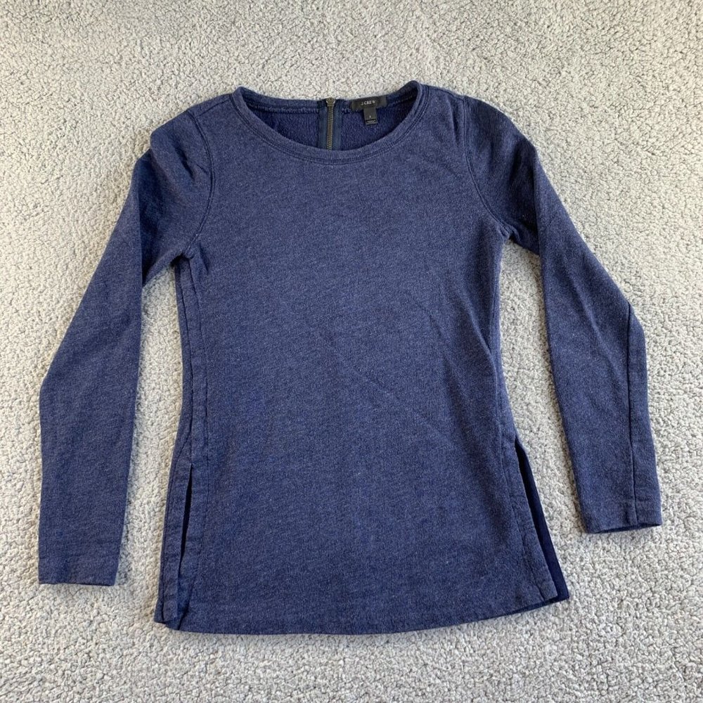 J. Crew Sweatshirt with Side Slits Tunic Womens Small Zipper Terry Lounge Blue